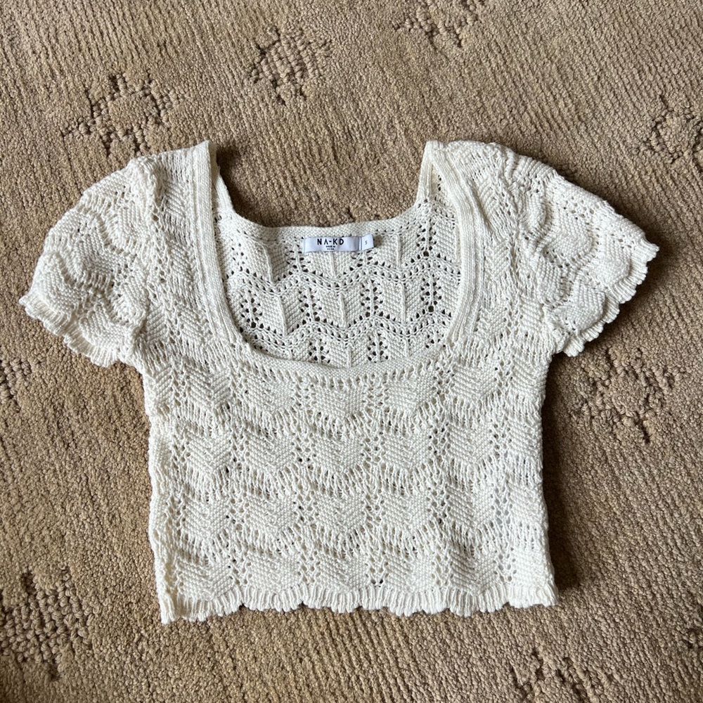 NKD Cream Crochet Crop Top